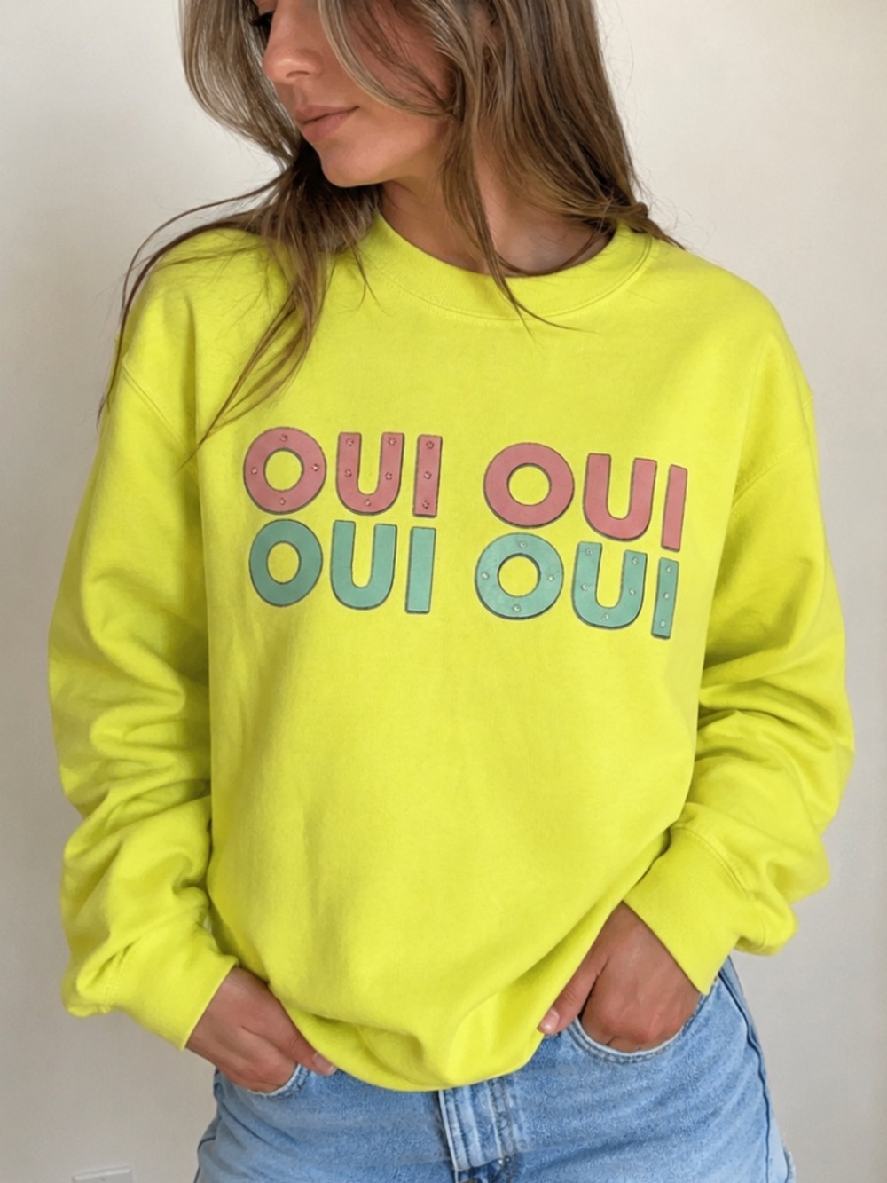 Alla Berman Neon Yellow OUI OUI Graphic Sweatshirt Small